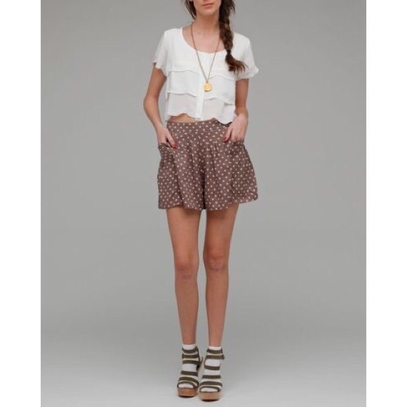 Free People • Brown & Cream Polka Dot Skort Shorts - Picture 6 of 8